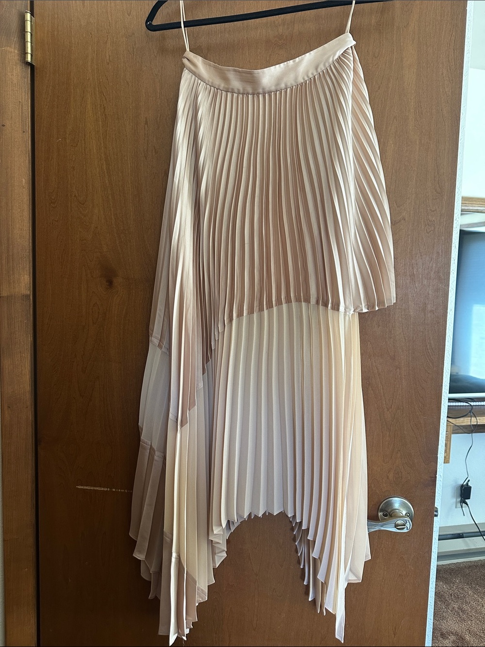 Alice + Olivia Pleated Asymmetrical shimmery Midi Skirt